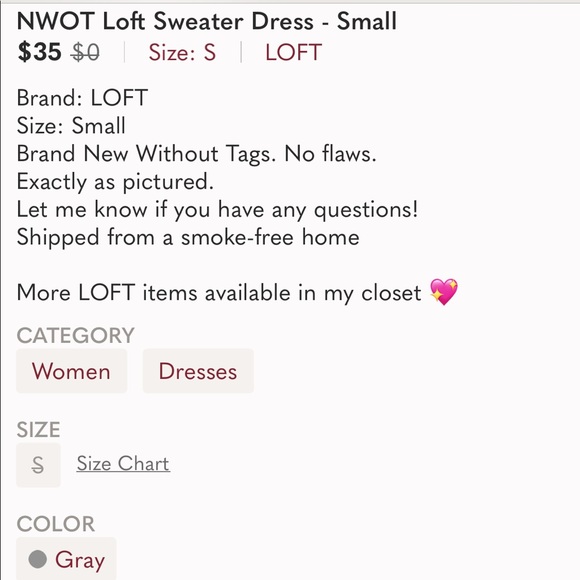 ✨NWOT! Loft Sweater Dress Size Small - Grey ✨ - Picture 7 of 7